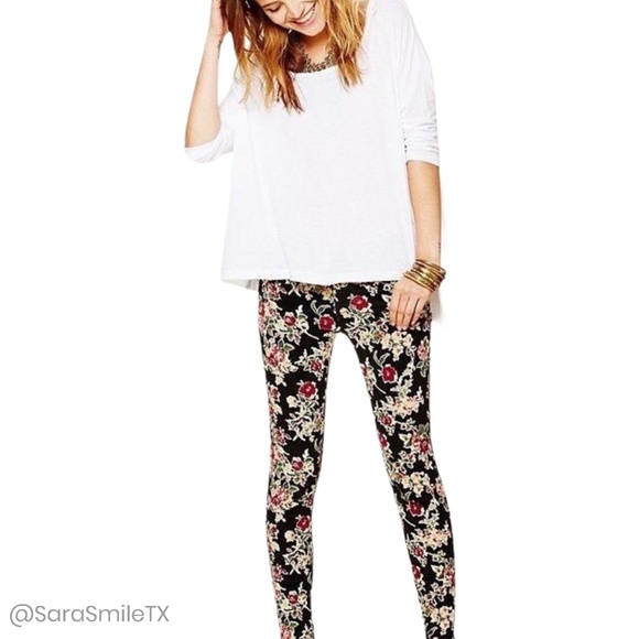 FREE PEOPLE Boho Autumn Floral Corduroy Skinny Pants - Picture 15 of 15